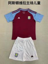 Aston Villa home kids  1:1 Quality Soccer Jersey   24-25