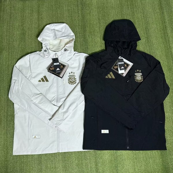 Argentina Windbreaker  Interchange Jacket Black  White 1:1 Quality Soccer Jersey  25-26
