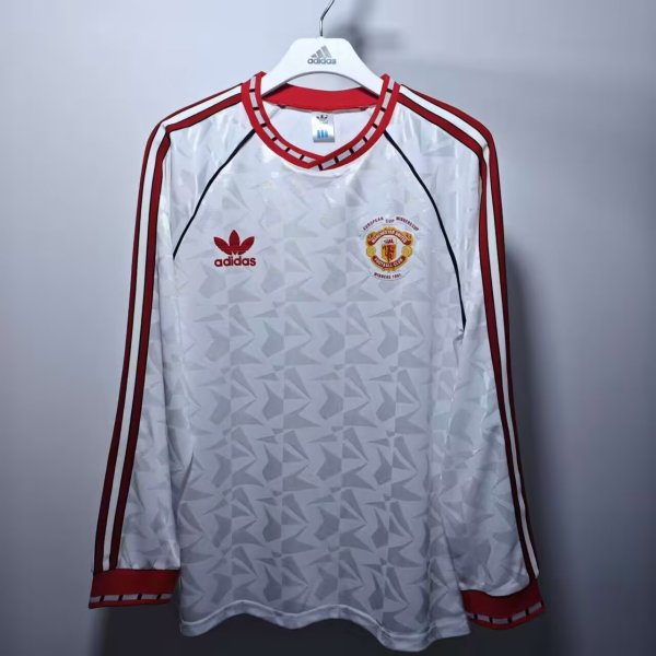 Retro Manchester United Long Sleeve White 1:1 Quality Soccer Jersey  1990-1991