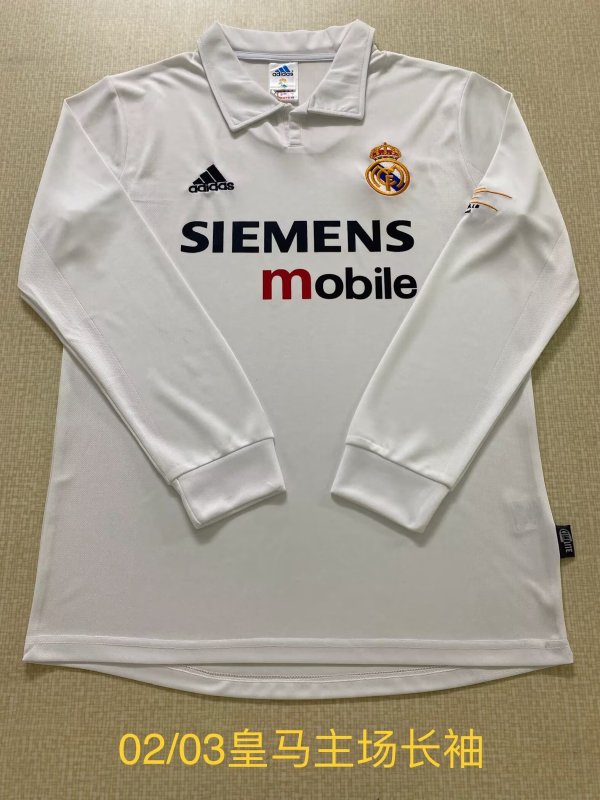 Retro Real Madrid Home Long Sleeve 1:1 Quality Soccer Jersey 2002-2003