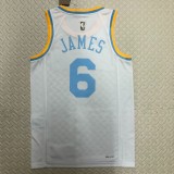Los Angeles Lakers   White 6 James  round neck  Retro  NBA Jerseys 2023