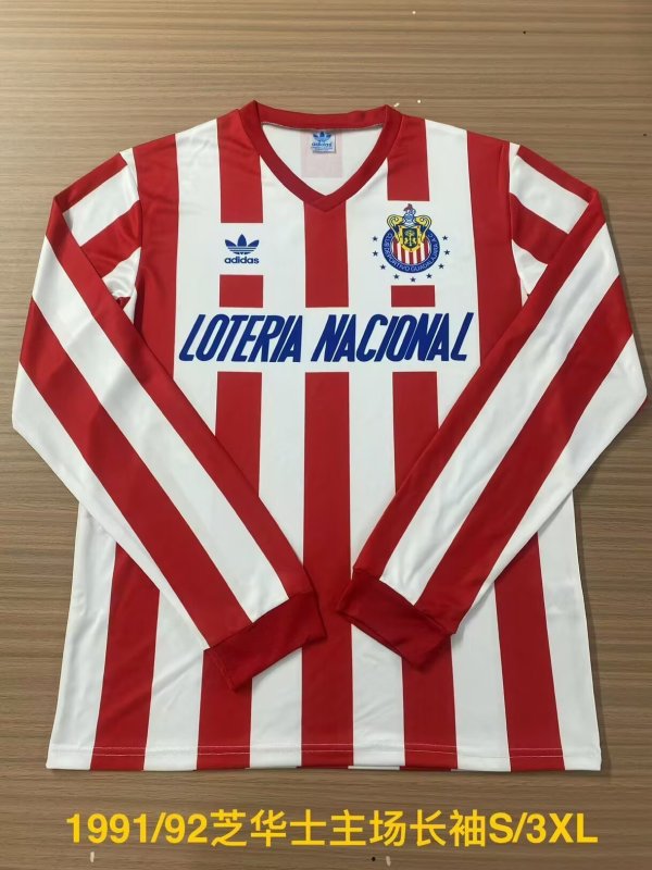 Retro Chivas (Guadalajara ) Home Long Sleeve  1:1 Quality Soccer Jersey   1991-1992