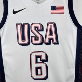 USA Los Angeles Lakers White #6 JAMES 1:1 Quality NBA Jerseys  2024 Olympic Games