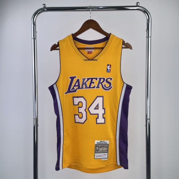 Los Angeles Lakers Yellow #34 O'NEAL  1:1 Quality NBA Season Jerseys 1999-2000
