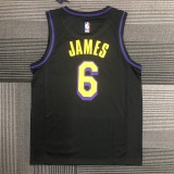 Los Angeles Lakers Latin Black 6 James  round neck  NBA Jerseys