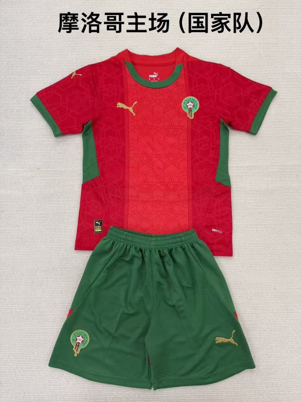 Morocco home fans 1:1 Quality Soccer Jersey   have kids  (16-2XL)   24-25