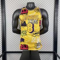 Los Angeles Lakers Yellow graffiti Kobe #8 BRYANT 1:1 Quality NBA  Season Jerseys  1996-1997