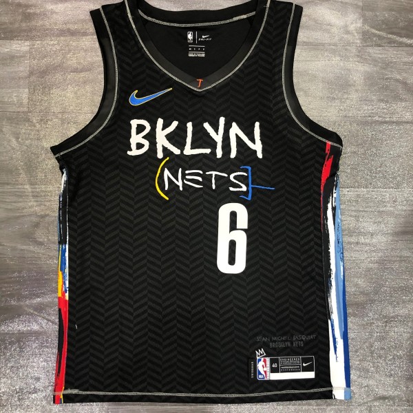 Brooklyn Nets City Edition graffiti Black #6 JORDAN  1:1 Quality NBA  Season Jerseys 2021