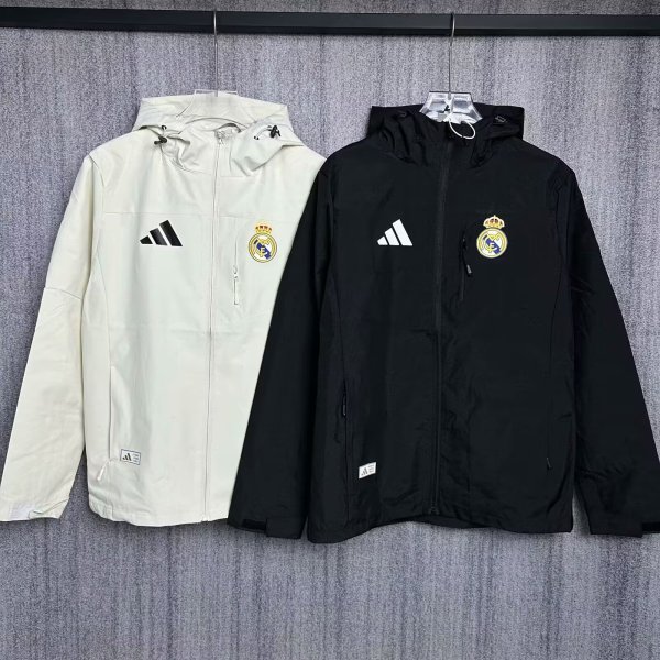 Real Madrid  Windbreaker  Interchange Jacket Black  White 1:1 Quality Soccer Jersey  25-26