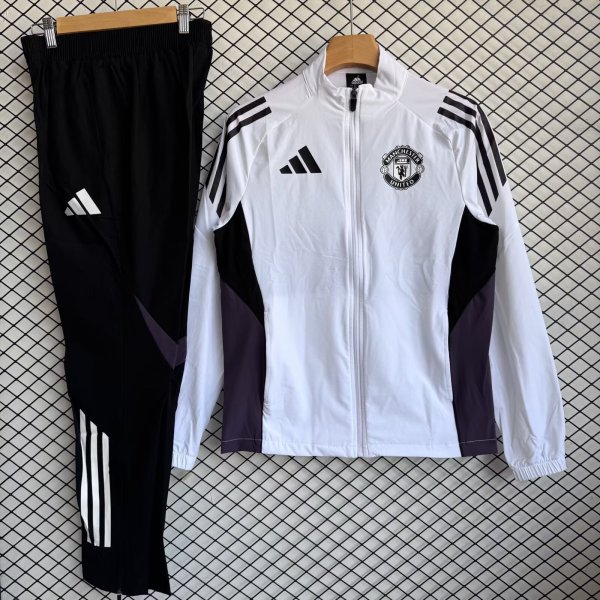 Manchester United Windbreaker Sets With pants  White 1:1 Quality Soccer Jersey  25-26