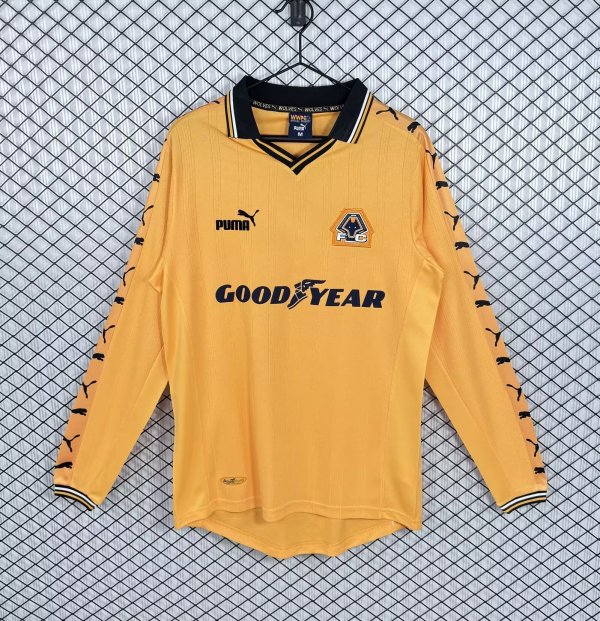 Retro Wolves Home Long Sleeve Fans  1:1 Quality Soccer Jersey  1998-1999