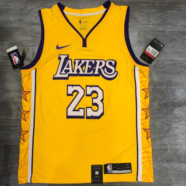 Los Angeles Lakers  V-Neck  Yellow with star  #23 JAMES 1:1 Quality NBA Season Jerseys