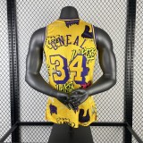 Los Angeles Lakers Yellow Graffiti  #34 O'NEAL  1:1 Quality NBA Season Jerseys 1996-1997