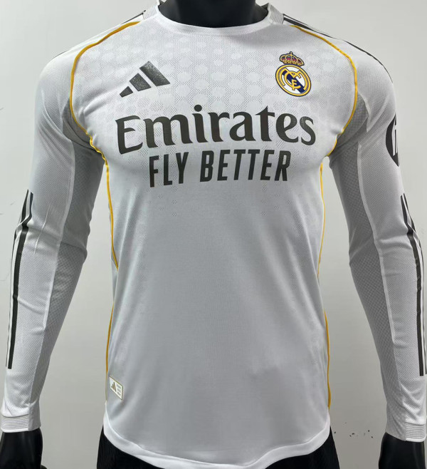 2025/26 RM Home White Long Sleeve Player Version Soccer Jersey