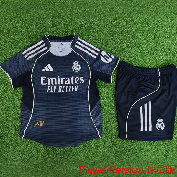 2025/26 RM Away Black Player Version Kids Soccer Jersey 球员版童装