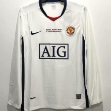 2008/09 M Utd Away White Retro UCL Version Long Sleeve Retro Soccer Jersey (胸前有绣欧冠决赛小字）