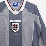 1996 England Away Grey Retro Long Sleeve  Jersey