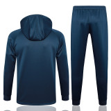 2024 France Sapphire Blue Hoody Zipper Jacket Tracksuit  有半拉链