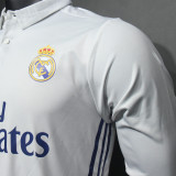 2016/17 RM White Home Retro Player Version Long Sleeve Jersey 球员版