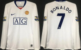 2008/09 M Utd Away White Long Sleeve Retro Soccer Jersey