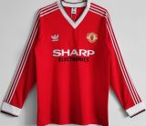 1983 M Utd  Home Red Retro Long Sleeve Soccer Jersey