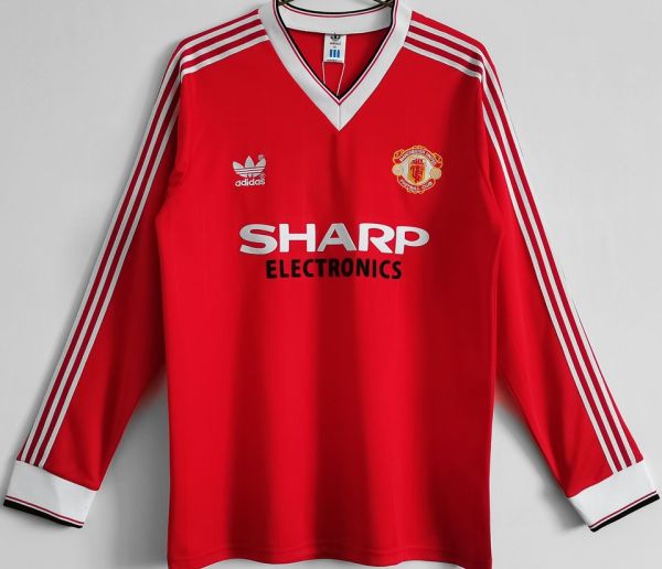 1983 M Utd  Home Red Retro Long Sleeve Soccer Jersey