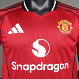 2025/26 M Utd Home Red Player Version Long Sleeve Soccer Jersey