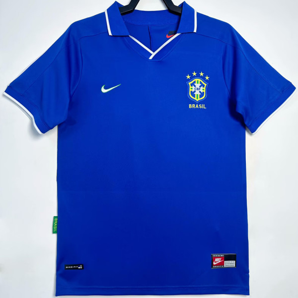 1997 Brazil Away Blue Retro Soccer Jersey