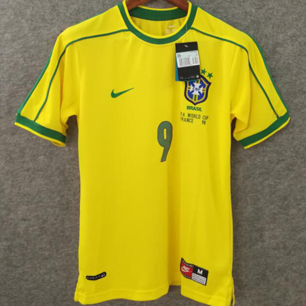 1998 Brazil Home Yellow Retro Fans Soccer Jersey (No small fonts on the chest)