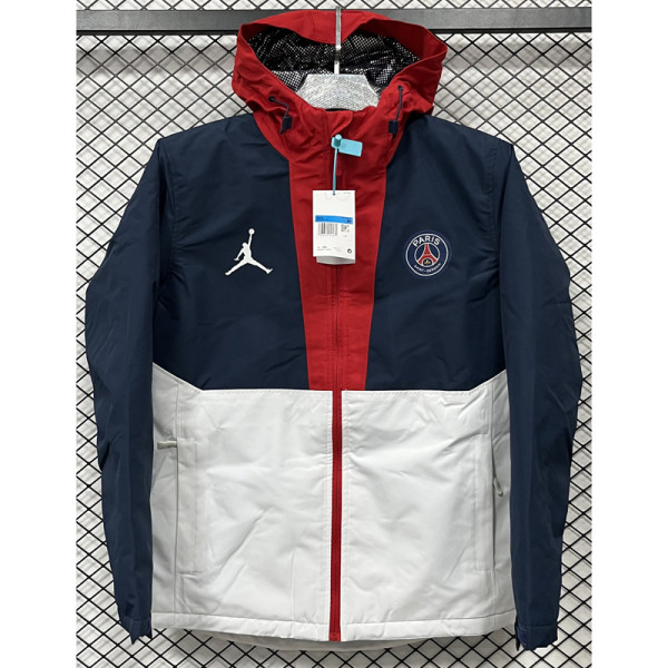 2025 PSG Jordan Cotton Thickened warm Blue White Outdoor Jacket #P7加棉冲锋衣