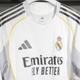 2025/26 RM Home White Long Sleeve Player Version Soccer Jersey