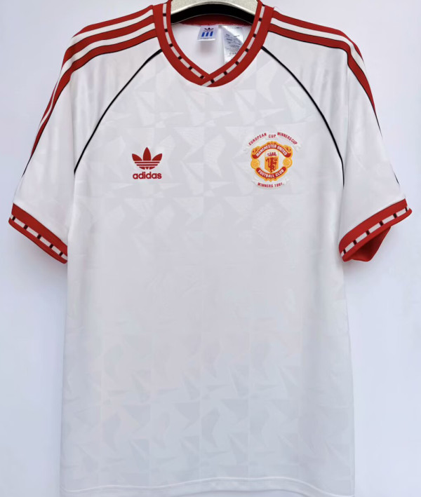 1991 M Utd Away White Retro Soccer Jersey
