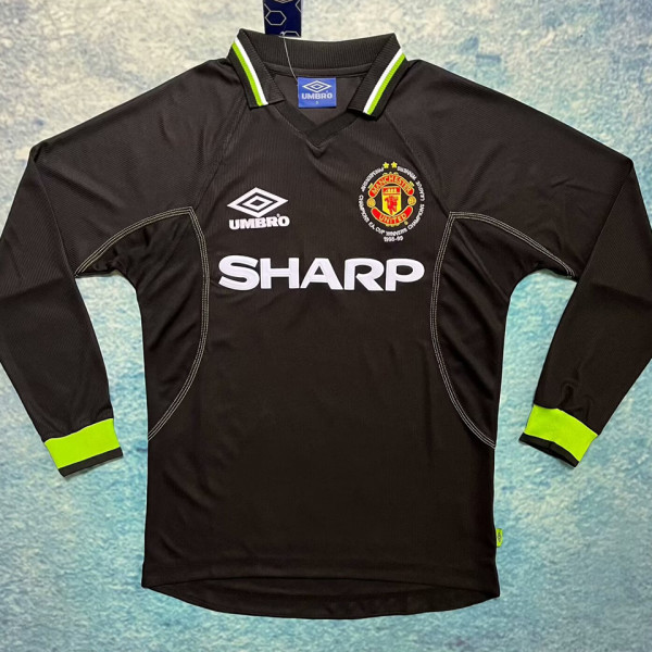 1998/99 M Utd Away Black UCL Version  Long Sleeve Retro Jersey