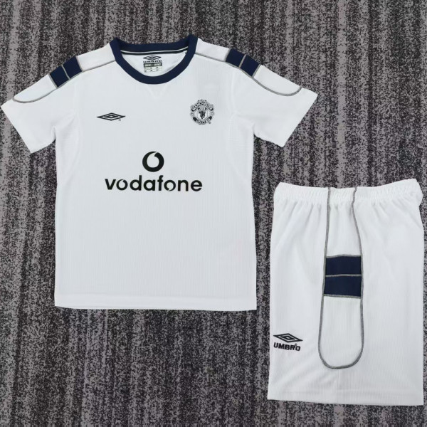 2000/2001 M Utd Away White Retro Kids Soccer Jersey