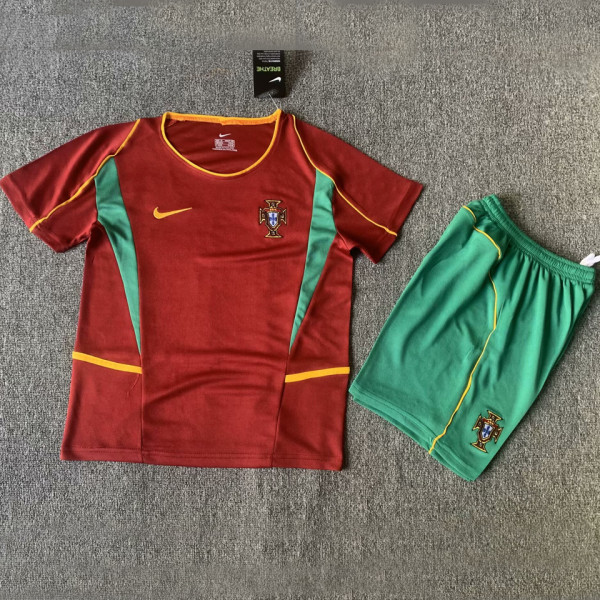 2002 Portugal Home Kids Retro Soccer Jersey