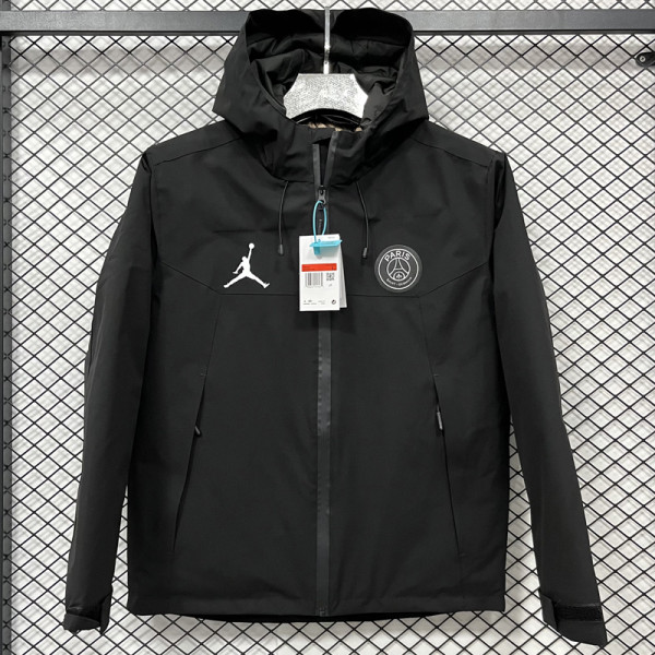 2025 PSG Jordan Cotton Thickened Warm Black Outdoor Jacket #A805加棉冲锋衣
