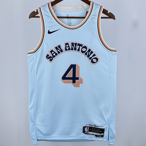 2025 Spurs FOX #4 Light Blue City Edition NBA Jerseys