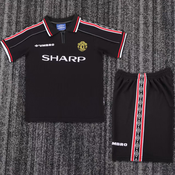 1998/99 M Utd Black Retro Kids Soccer Jersey