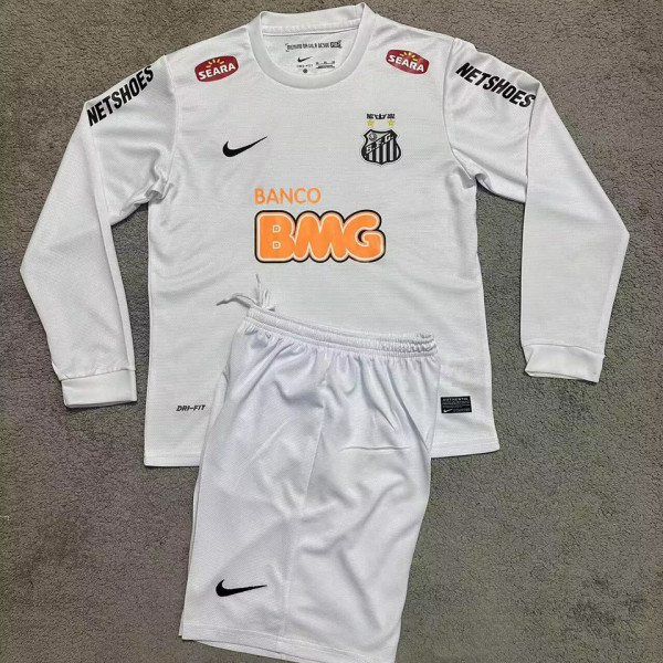 2012/13 Santos White Retro Kids Long Sleeve Soccer Jersey