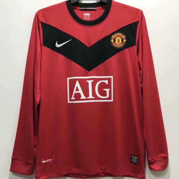 2009/10 M Utd Home Red Long Sleeve Retro Soccer Jersey