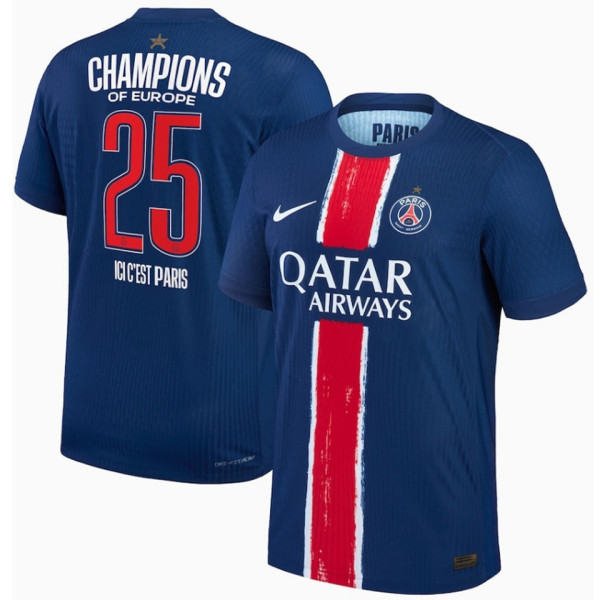 CHAMPIONS OF EUROPE 25 ICIC'EST PARIS PSG 1:1 Quality Home Blue Fans Soccer Jersey 白色底队微2024/25 带星塔★★