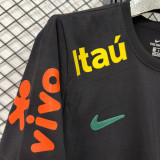 2026/27 Brazil Black Casual Pure Cotton T-Shirt 肩膀字黄色