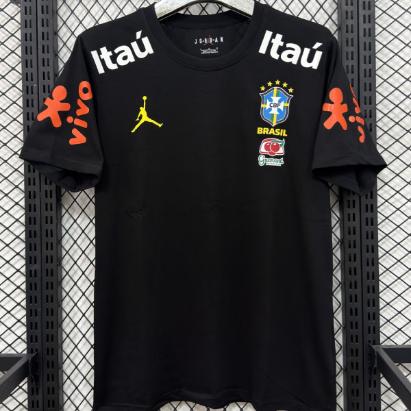 2026/27 Brazil x JD Black Casual Pure Cotton T-Shirt 肩膀字白色
