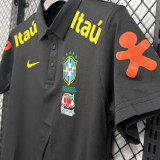 2026/27 Brazil Black Casual Pure Cotton POLO T-Shirt 肩膀字黄色