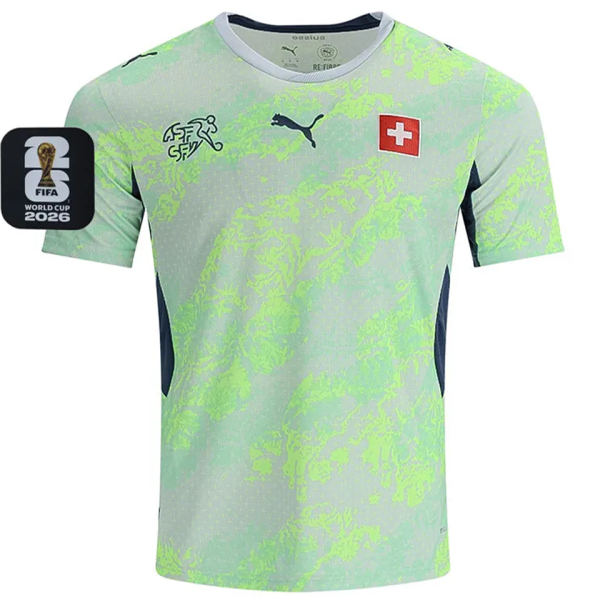 2026/27 Switzerland Away Yellow Fans Soccer Jersey (Have Right Patch 有右臂章 黑底白字）