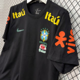 2026/27 Brazil Black Casual Pure Cotton T-Shirt 肩膀字黄色