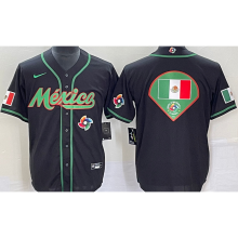 2026 WBC Mexico Black Baseball Jersey 袖有花