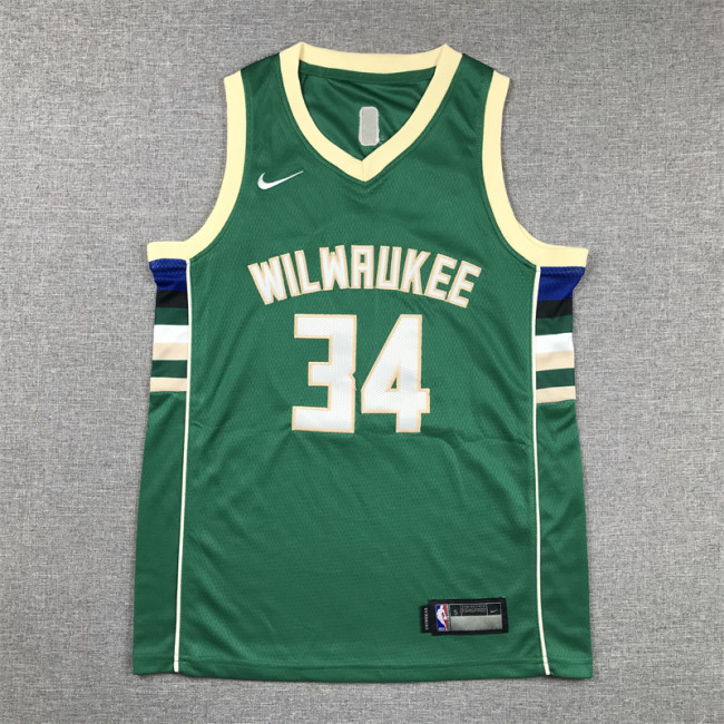 Milwaukee Bucks Kids Jersey Green Lcon Edition  2020 NO.34  ANTETOKOUNMPO