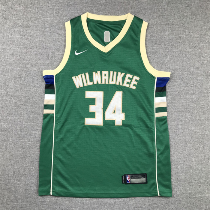 Milwaukee Bucks Kids Jersey Green Lcon Edition  2020 NO.34  ANTETOKOUNMPO
