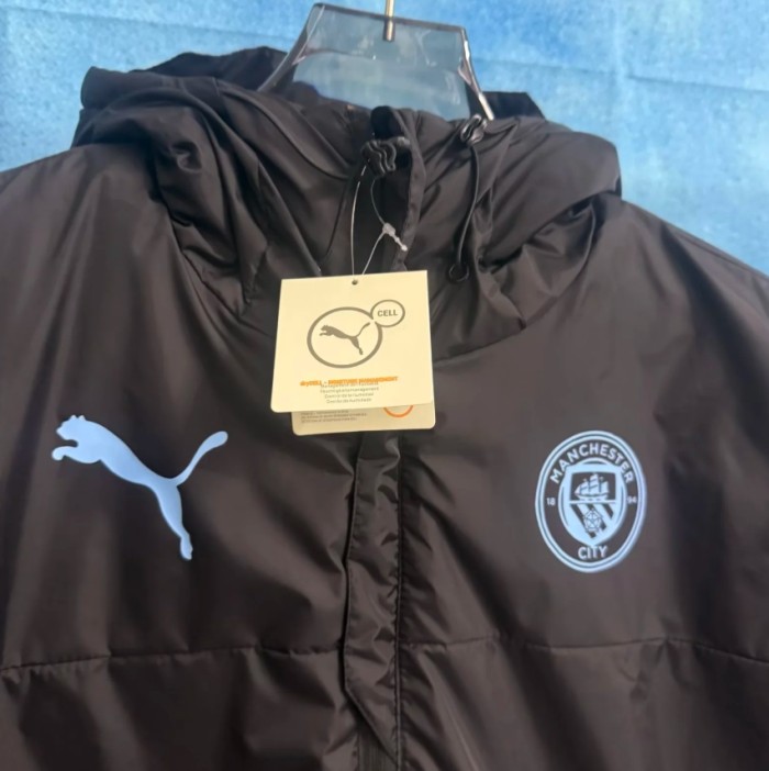 Manchester City Autumn Winter Mid-Length Insulated Hooded Coat - Fashion Sports Football Jacket